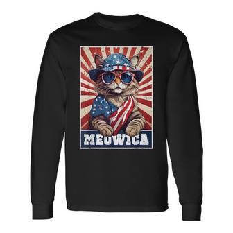 Meowica 4Th Of July Cat American Flag Cat 4Th Of July Long Sleeve T-Shirt - Monsterry DE