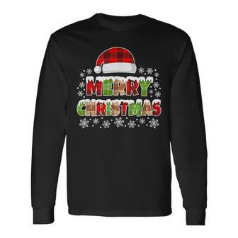 Merry Christmas Buffalo Plaid Xmas Long Sleeve T-Shirt - Seseable