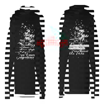 Merry Christmas Vintage Plaid Snow Truck Tree Pickup Long Sleeve T-Shirt - Monsterry