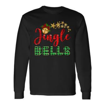 Merry Christmas Y'all Jingle Bells Red Green Buffalo Plaid Long Sleeve T-Shirt - Seseable