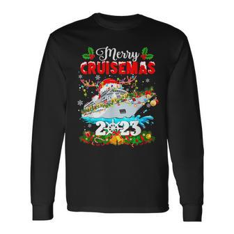 Merry Cruisemas 2023 Christmas Santa Hat Reindeer Xmas Light Long Sleeve T-Shirt - Seseable
