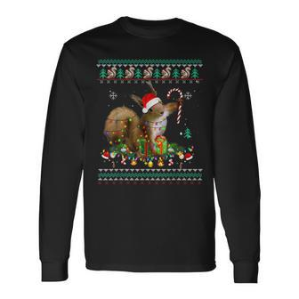 Merry Xmas Squirrel Christmas Xmas Christmas Lights Ugly Long Sleeve T-Shirt - Seseable