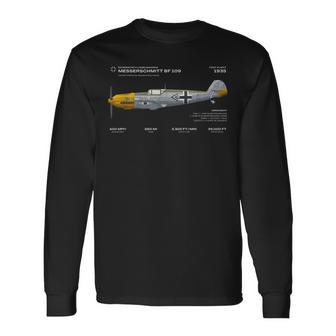 Messerschmitt Bf 109 Segunda Guerra Mundial Avión Histórico Guerra Aves Camiseta de manga larga - Regaloses
