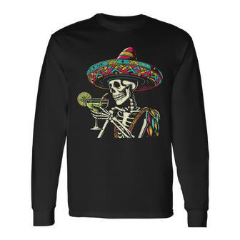 Mexican Skeleton Sombrero Cinco De Mayo Mexican Fiesta Party Long Sleeve T-Shirt | Mazezy AU