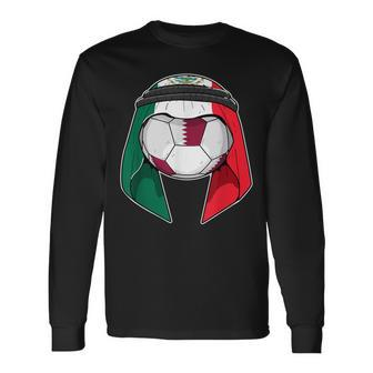 Mexico Flag Keffiyeh Soccer Ball Fan Jersey Long Sleeve T-Shirt - Monsterry