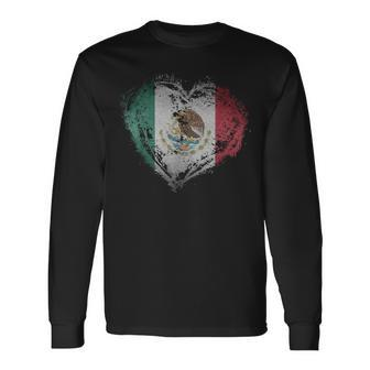 Mexico Flag Vintage Heart Shape Stylish Long Sleeve T-Shirt - Monsterry UK