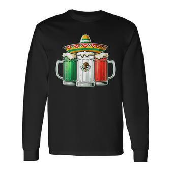 Mexico Beer Mexican Flag Sombrero Hat Cinco De Mayo Long Sleeve T-Shirt | Mazezy DE