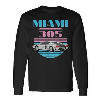 Miami 305 Vintage Florida City Beach 80S Boys Long Sleeve T-Shirt - Monsterry