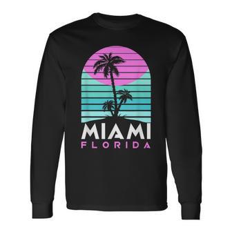 Miami Florida Souvenir Vintage 80S Vaporwave South Beach Long Sleeve T-Shirt - Monsterry AU