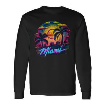 Miami Florida Vibrant Colorful Miami Souvenir Long Sleeve T-Shirt - Seseable