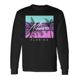 Miami Souvenir Vintage 80S Vaporwave South Beach Florida Long Sleeve T-Shirt - Monsterry CA
