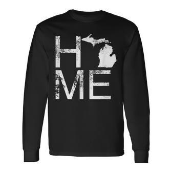 Michigan Home Mi State Love Pride Map Distressed Long Sleeve T-Shirt - Monsterry UK