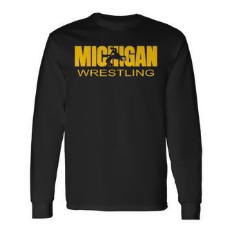 Michigan Wrestling Freestyle Wrestler Mi The Wolverine State Long Sleeve T-Shirt - Monsterry CA