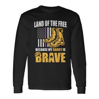 Military Child Purple Quote Because My Daddy Is Brave Long Sleeve T-Shirt - Monsterry