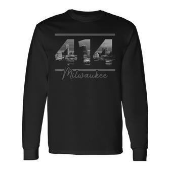 Milwaukee 414 Area Code Skyline Wisconsin Vintage Long Sleeve T-Shirt - Seseable