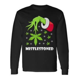Mistlestoned Weed Leaf Cannabis Marijuana Ugly Christmas Long Sleeve T-Shirt - Seseable