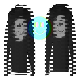 Moda De Los 90 Con Cara Sonriente Azul Psicodélico Camiseta de manga larga - Regaloses