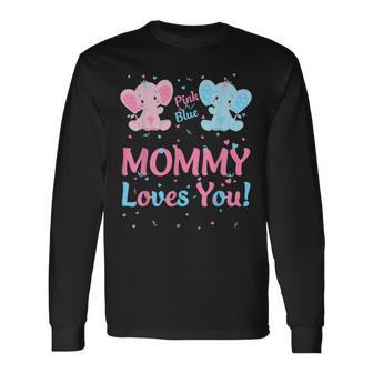 Mommy Gender Reveal Elephant Pink Blue Matching Family Mom Long Sleeve T-Shirt | Mazezy