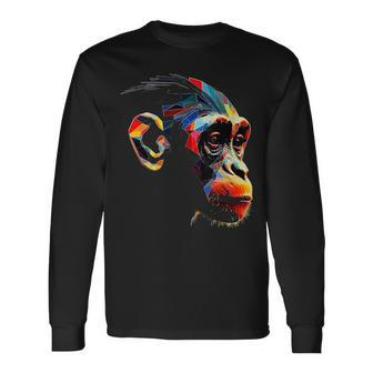 Monkey Zoo Colourful Monkey Face Polygon Animal Motif Monkey Long Sleeve T-Shirt - Seseable