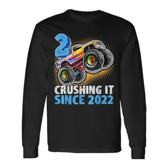 Monster Truck 2 Year Old Boys 2Nd Birthday Party Born 2022 Long Sleeve T-Shirt | Mazezy
