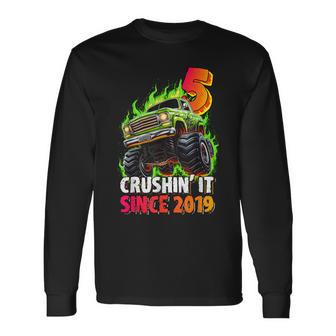 Monster Truck 5 Year Old Boys 5Th Birthday Party Born 2019 Long Sleeve T-Shirt | Mazezy
