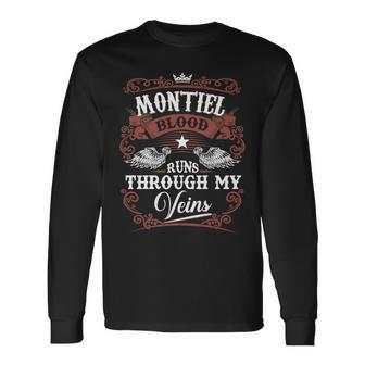 Montiel Blood Runs Through My Veins Vintage Family Name Long Sleeve T-Shirt - Seseable