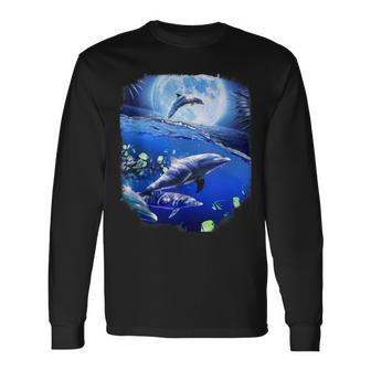 Moon Dolphin Space Dolphins Long Sleeve T-Shirt - Monsterry UK