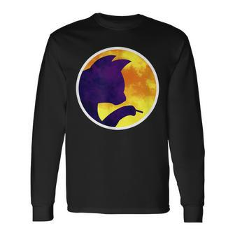 Moon Night Smoking Cigarette Purple Cat Shadow Long Sleeve T-Shirt - Monsterry AU