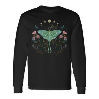 Moon Phases Luna Moth Insect Lover Cottagecore Aesthetic Long Sleeve T-Shirt | Mazezy CA