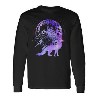 Moonlight Nature Wildlife Animal Night Forest Mountains Fox Long Sleeve T-Shirt - Monsterry UK