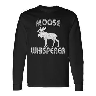 Moose Whisperer Vintage Bull Moose Antlers Long Sleeve T-Shirt - Monsterry