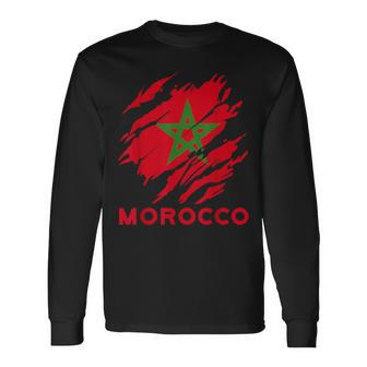 Morocco Flag Vintage Style Retro Morocco Football Mor Langarmshirts - Seseable