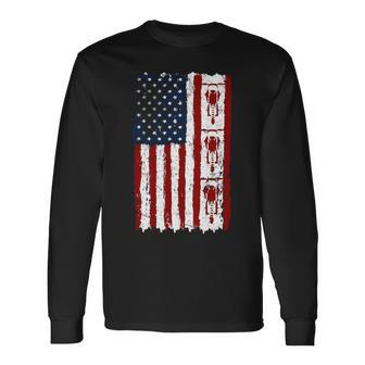 Motocross American Flag Motorcycle Tire Tracks Off Road Long Sleeve T-Shirt | Mazezy