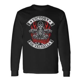 Motorcycle Norse Viking Victory Or Valhalla Dad Graphic Long Sleeve T-Shirt - Monsterry UK