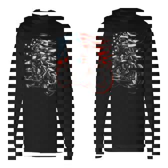 Motorcycle Usa Flag Vintage Biker Long Sleeve T-Shirt | Mazezy