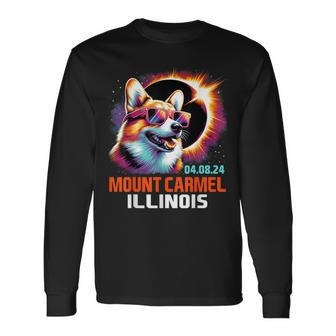 Mount Carmel Illinois Total Solar Eclipse 2024 Corgi Dog Long Sleeve T-Shirt - Seseable