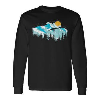 Mountains Landscape Sunset Hang Glider Long Sleeve T-Shirt - Monsterry CA