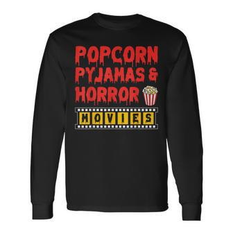 Movie Birthday Night Party Pajama Slumber Popcorn Cinema Long Sleeve T-Shirt - Monsterry