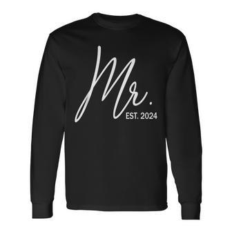 Mr Est 2024 Just Married Wedding Hubby Mr & Mrs Couple Men Long Sleeve T-Shirt - Seseable