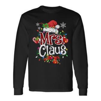 Mr And Mrs Claus Couples Santa Christmas Lights Pajamas Long Sleeve T-Shirt - Seseable