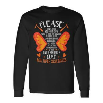 Ms Orange Ribbon Multiple Sclerosis Awareness Long Sleeve T-Shirt - Monsterry