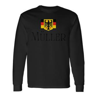 Müller Surname German Family Name Heraldic Eagle Flag Long Sleeve T-Shirt - Seseable
