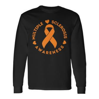 Multiple Sclerosis Awareness Ms Orange Ribbon Long Sleeve T-Shirt | Mazezy