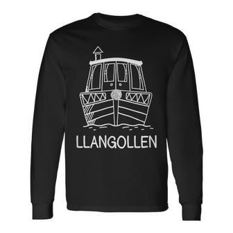 Narrowboat Canal Boat Llangollen Christmas Long Sleeve T-Shirt - Seseable