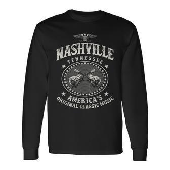 Nashville Music City Usa Guitar Vintage Long Sleeve T-Shirt - Monsterry