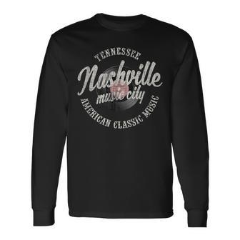 Nashville Music City Vinyl Vintage Long Sleeve T-Shirt - Monsterry