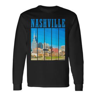 Nashville Skyline Tennessee Music City Vintage Pride Long Sleeve T-Shirt - Monsterry