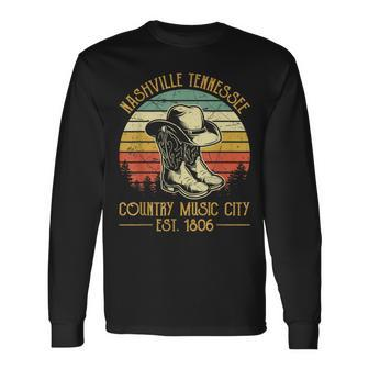 Nashville Tennessee Cowboy Boots Hat Country Music City Long Sleeve T-Shirt - Seseable