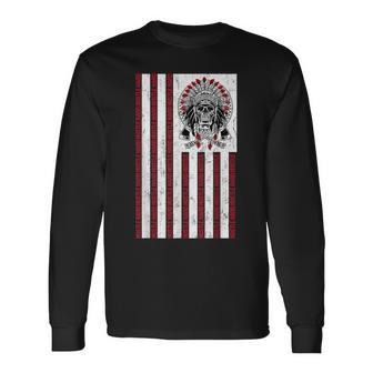 Native American Hustle Hard Hip Hop Hustlers Usa Flag Long Sleeve T-Shirt - Monsterry