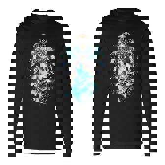 Nature Wild Dog Wolf Howling At The Moon Dream Catcher Long Sleeve T-Shirt - Thegiftio UK